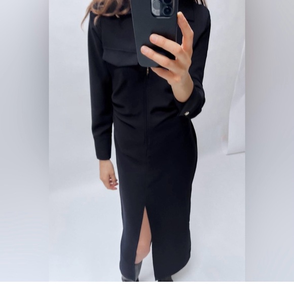 💙NWOT ZARA Navy ZIPPERED SHIRTDRESS SIZE S - Picture 2 of 11